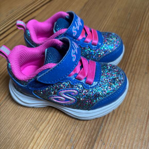 Skechers blue pink glitter light up slip on sneakers SIZE 5 - Picture 5 of 6